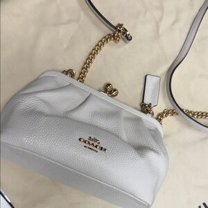 Coach Cream Leather Crossbody Bag with Gold Chain